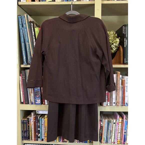 Galerie Pink Skirt Suit Size 100% Wool Italy Shell Jacket 3 Piece Brown Vintage - Picture 3 of 13